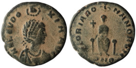 Aelia Eudoxia (AD 400-404). Constantinople
AE Follis (17mm, 2,18g)

Artificial sandpatina