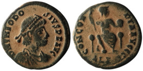 Theodosius I (AD 379-395). Alexandria
AE Follis (17mm, 2,22g)

Artificial sandpatina