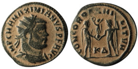 Maximianus Herculius (AD 286-305). Kyzikos
AE Antoninianus (21mm, 2,45g)

Artificial sandpatina