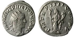 Philip I the Arab (AD 244-249). Antioch
AR Antoninianus (22mm, 2,88g)
Obv: IMP M IVL PHILIPPVS AVG. Bust of Philip the Arab, radiate, draped, cuirasse...