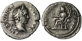 Caracalla (AD 198-217). Rome
AR Denarius (20mm, 2,87g)
Obv: ANTONINVS PIVS AVG. Laureate head right 
Rev: PONTIF TR P XIII COS III. Concordia seated l...
