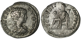 Geta, as Caesar (AD 198-209). Rome
AR Denarius (19mm, 3,06g)
Obv: P SEPT GETA CAES PONT. Bare-headed and draped bust of Geta to right, seen from behin...