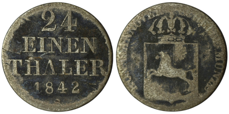 GERMANY. Hannover. Ernst August, 1837-1851
1/24 Thaler 1842(19mm, 1,80g)