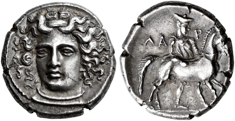 THESSALY. LARISA. Drachm, about 380-360. AR 6.06 g. Facing head of nymph Larisa,...