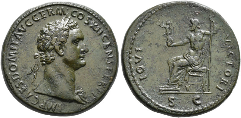 COINS OF THE ROMAN EMPIRE. DOMITIANUS, AD 81-96. Sestertius, 86. AE 25.33 g. IMP...