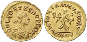 EASTERN ROMAN EMPIRE. LEO II ET ZENO, AD 474. Tremissis, Constantinople. AV 1.47 g. DN LEO ET ZENO PP AVG Diademed, draped and cuirassed bust r. of Le...