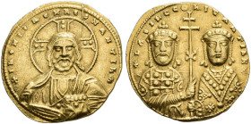 BYZANTINE EMPIRE. BASILIUS II, AD 976-1025. Histamenon, with Constantine VIII, Constantinople, about 1005-1025. AV 4.22 g. +IhS XIS REX REgNANTInm Ni...