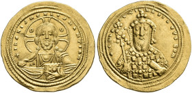 BYZANTINE EMPIRE. CONSTANTINUS VIII, AD 1025-1028. Histamenon, Constantinople. AV 4.38 g. +IhSIS R'X R'gNANTI§¦ Nimbate, facing bust of Christ, wearin...