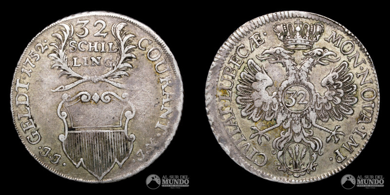 Estados Alemanes, Lubeck. 32 Shilling 1752. Thaler, Plata 900; 18,21 g.; 39,5 mm...