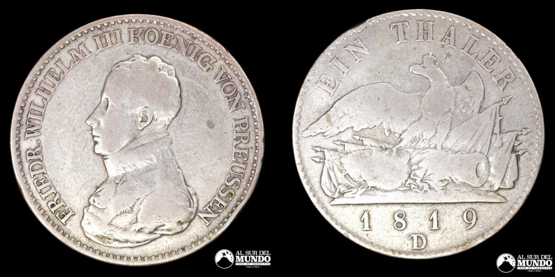 Alemania (Estados Alemanes), Reino de Prusia, ceca de Düsseldorf. 1 Talero. 1819...