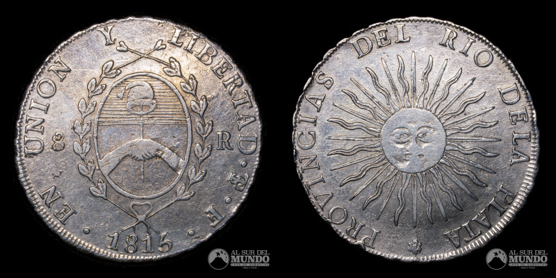 Argentina. Provincias Unidas, 8 Reales 1815 F. Acuñada en Potosi. Ensayador F (F...