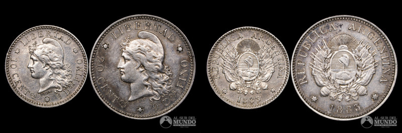 Argentina. Lote X 2. 10 y 20 Centavos 1883. Peso Total 7.52g; (XF+)

Estimate:...