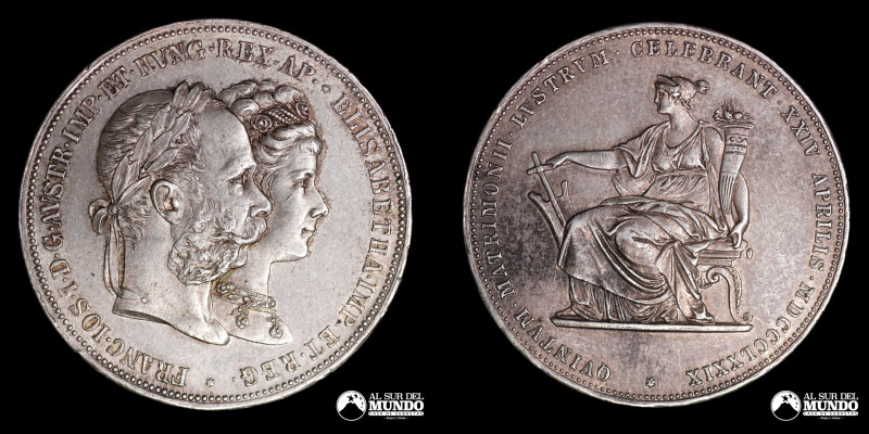Austria (Imperio Austrohungaro). 2 Florines 1879 (Francisco Jose I). Plata 900; ...