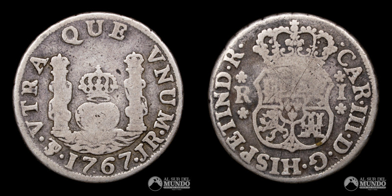 Bolivia, ceca de Potosi. 1 Real "Columnario". 1767. Ensayadores: JR (Jose de Var...