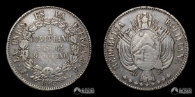 Bolivia, Potosi. 1 Boliviano. 1865. FP.