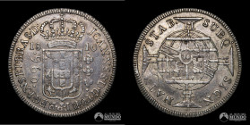 Brasil. 960 Reis. 1810 (Juan VI). Sobreacuñacion sobre 8 Reales hispanoamericanos.