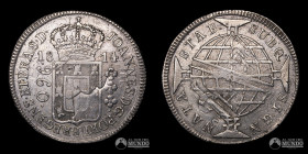 Brasil, Rio de Janeiro. 960 Reis 1814 (Juan VI). Acuñacion sobre 8 Reales de Chile.