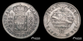 Brasil. 960 Reis. 1817 (Joao VI). Acuñacion sobre 8 Reales de Santiago.