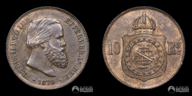 Brasil. 10 Reis 1870. 20mm; Bronce; 3.5g; KM473; (VF+)

Estimate: USD 60 - 120...