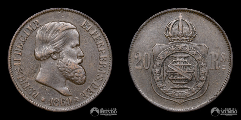 Brasil. 20 Reis 1869. Bronce. 7g; 25mm; KM474. (VF-)

Estimate: USD 30 - 60
...