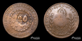 Brasil. 40 Reis. 1832 (Pedro II). Resello "20" a investigar.