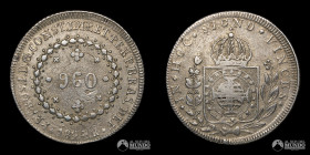 Brasil. 960 Reis. 1824 (Pedro I). Sobreacuñacion sobre 8 Reales hispanoamericanos.