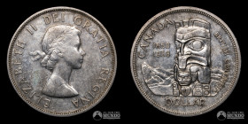 Canada, Ottawa. 1 Dolar. 1958 (Isabel II). Conmemorativa: Centenario de la Columbia Britanica.