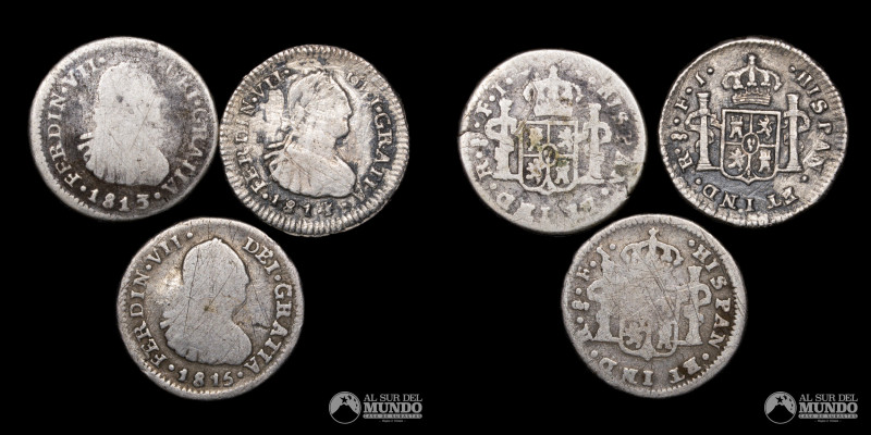 Chile, Santiago. Rey Fernando VII. Lote X3 1/2 Real 1813 - 1814 - 1815. 4,66 g. ...