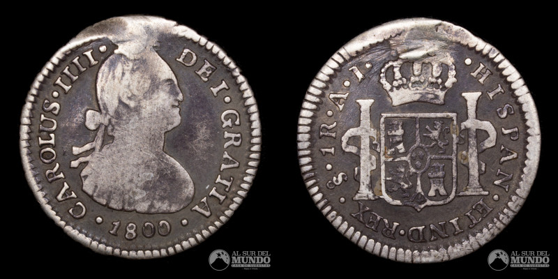 Santiago. Chile. 1 Real 1800 AJ. Reinado de Carlos IV (1788-1808). Anverso: Bust...