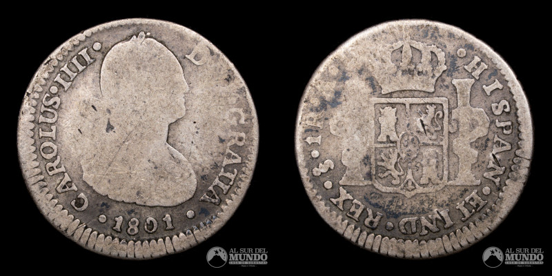 Santiago. Chile. 1 Real 1801 AJ. Reinado de Carlos IV (1788-1808). Anverso: Bust...