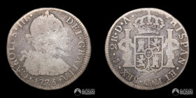 Chile, Santiago. 2 Reales. 1773 (Carlos III). DA. Fecha rara.