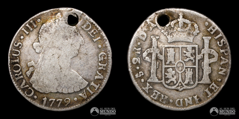 Chile, ceca de Santiago. 2 Reales. 1779. Ensayadores: DA (Domingo de Eizaguirre,...