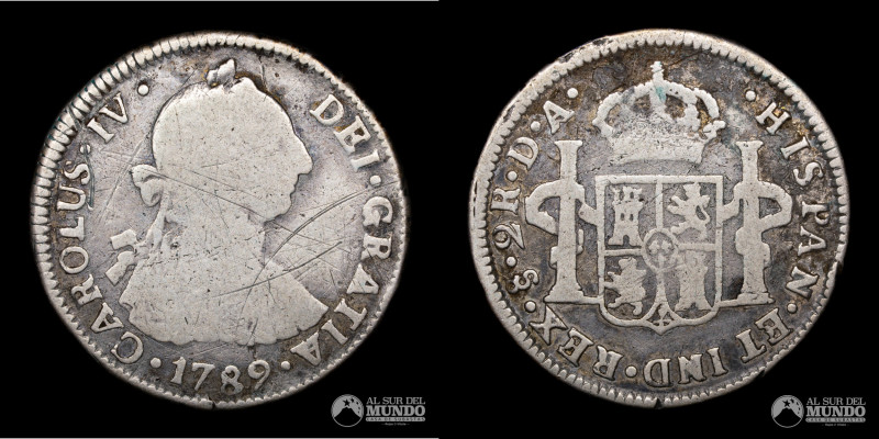Chile, ceca de Santiago. 2 Reales 1789. Ensayadores: DA (Domingo de Eizaguirre y...
