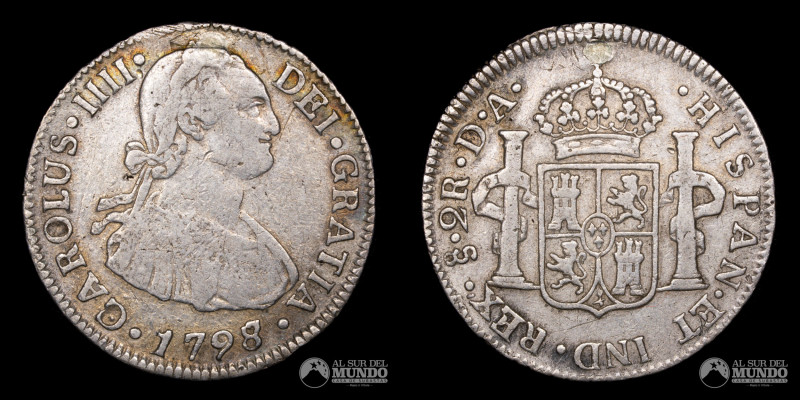 Chile, ceca de Santiago. 2 Reales 1798/7. Ensayadores: DA (Domingo de Eizaguirre...