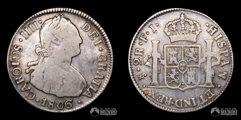 Chile, ceca de Santiago. 2 Reales 1806/5. Ensayadores: FJ (Francisco Rodriguez B...