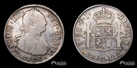 Chile, Santiago. 2 Reales 1806/5 (Carlos IV). FJ.