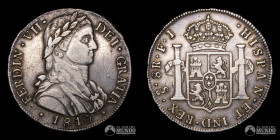 Chile, Santiago. 8 Reales 1810 (Fernando VII; busto de almirante). FJ (variante sin punto).