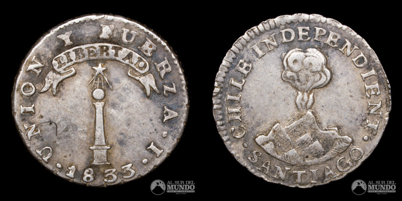 Chile, Santiago. 1/2 Real 1833 I. De la serie conocida como Chile "Independiente...