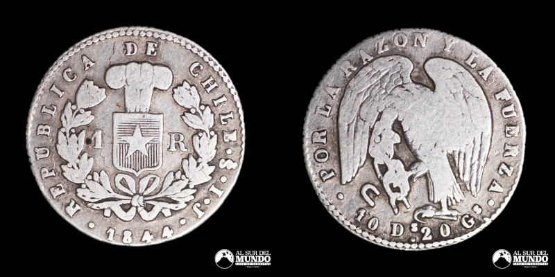 Chile. 1 Real 1844 IJ. De la serie conocido como "Rompecadenas". Tipo pequeño. P...