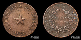 Chile. ½ Centavo. 1853. Estrella central en relieve.