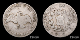 Chile, Santiago. 20 Centavos "Paloma". 1854.