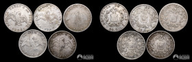 Chile, Santiago. Lote de cinco monedas de plata: 20 Centavos "Paloma". 1853-61.