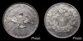 Chile, Santiago. 50 Centavos "Paloma". 1858.