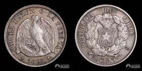Chile, Santiago. 20 Centavos "Pechugon". 1863.
