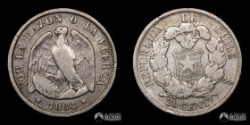 Chile, Santiago. 20 Centavos "Pechugon". 1864.
