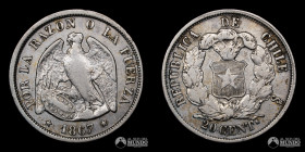 Chile, Santiago. 20 Centavos "Pechugon". 1867.