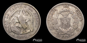 Chile, Santiago. 50 Centavos "Pechugon". 1865.