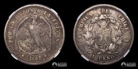 Chile, Santiago. 1 Peso "Pechugon". 1867. NGC VF25.