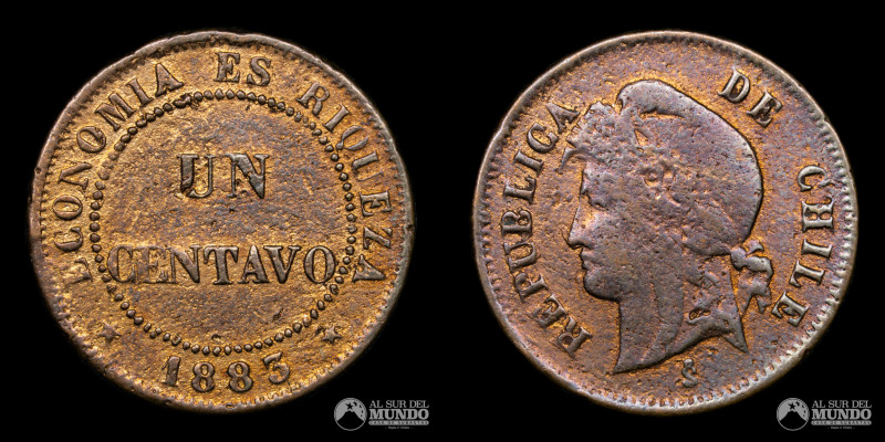 Chile, Santiago. 1 Centavo 1883. Cobre; 21.3mm; 4.54g; (XF)

Estimate: USD 15 ...