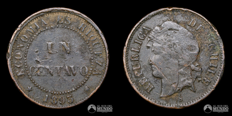 Chile, Santiago. 1 Centavo 1893. Cobre; 21.3mm; 4.87g; (VF)

Estimate: USD 10 ...